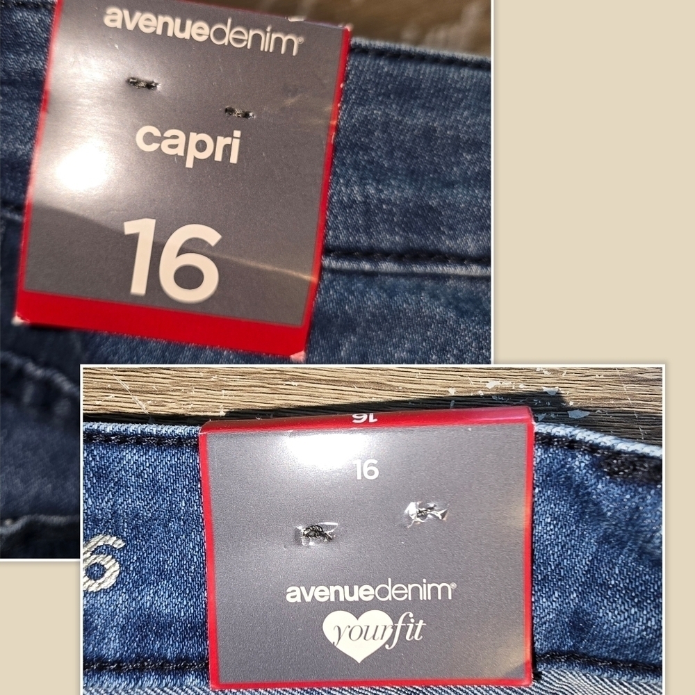 NWT! Avenue Denim Capri Side Zip Leg Cropped Blue Jeans Stretch Women's Plus 16 - Picture 4 of 8
